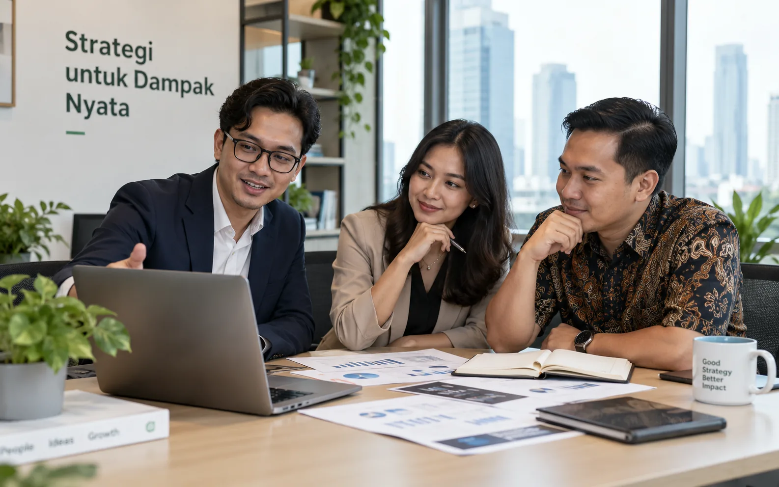 Tim profesional berdiskusi tentang strategi branding dan pengembangan bisnis