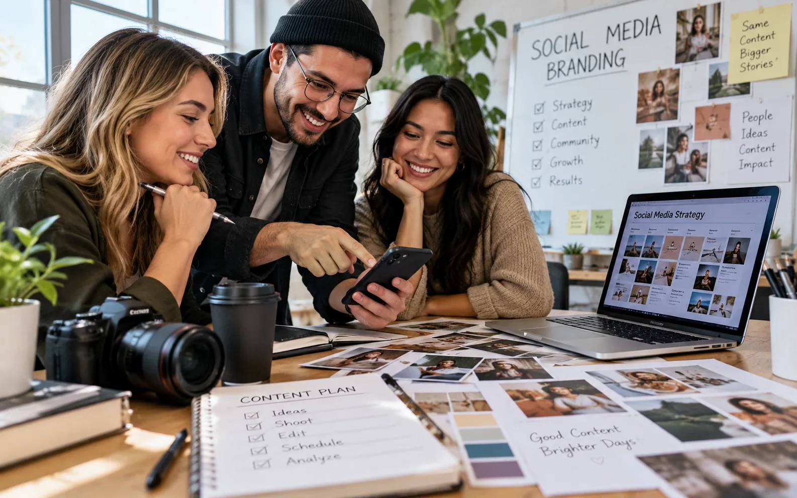 Tim kreatif merencanakan strategi social media branding